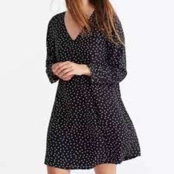 Madewell Black Star Scatter Silk V-Neck Button-Back Long Sleeve Dress Size Large - Picture 15 of 16